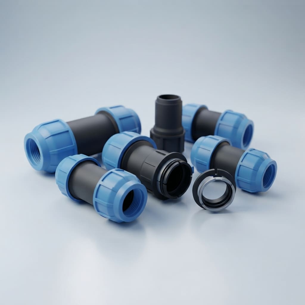 Plastic compression couplers and connectors